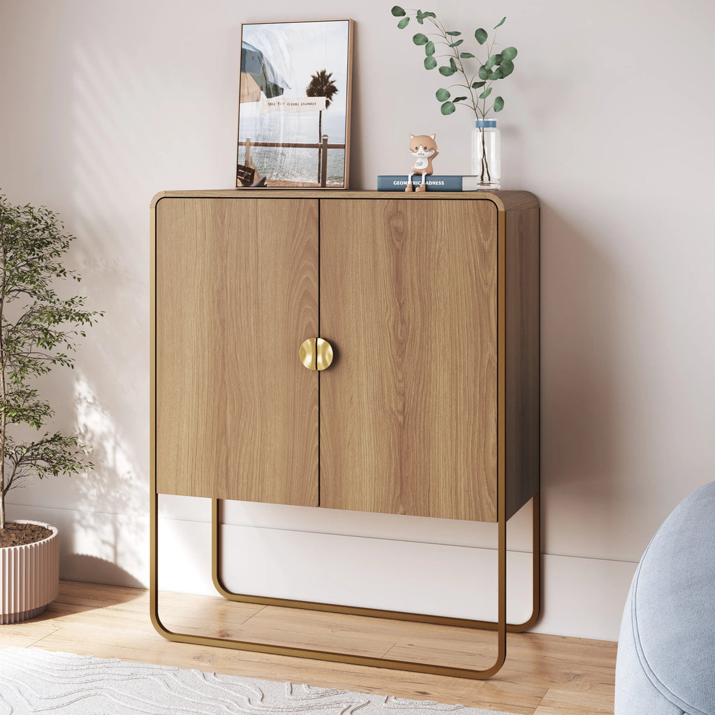 Balcão Buffet 2 Portas Dunna 90 cm - Mel c/ Dourado