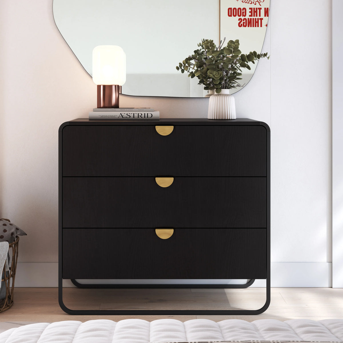 Cômoda com 3 Gavetas Dunna 90 cm - Preto c/ Dourado