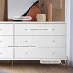 Cômoda 6 Gavetas Jasper 182 cm - Branco c/ Dourado