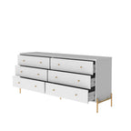 Cômoda 6 Gavetas Jasper 182 cm - Branco c/ Dourado