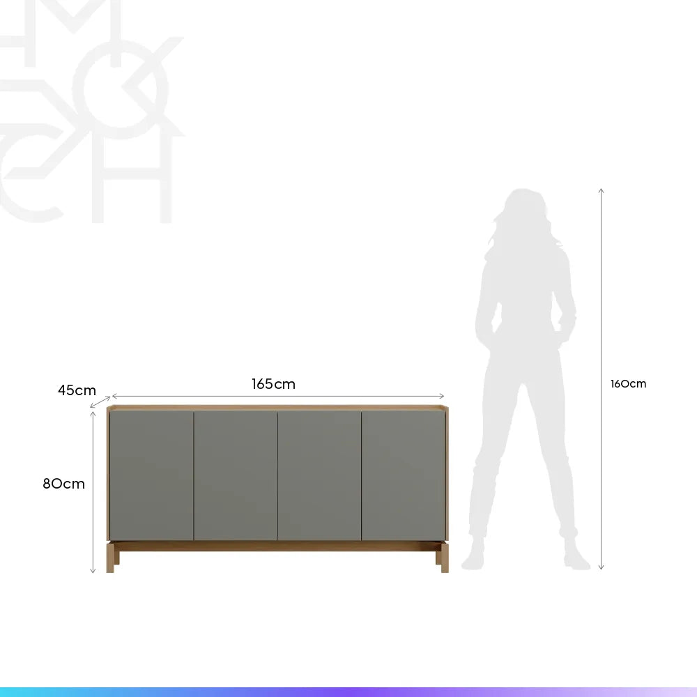 Buffet 4 Portas 1 Gaveta Amsterdã 165 cm - Natural c/ Verde