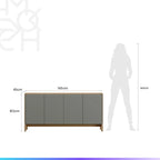 Buffet 4 Portas 1 Gaveta Amsterdã 165 cm - Natural c/ Verde