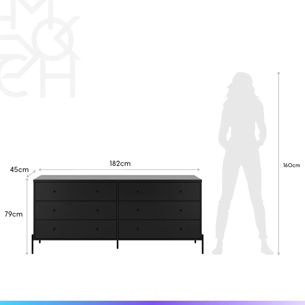 Cômoda 6 Gavetas Jasper 182 cm - Preto Fosco
