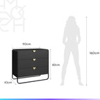 Cômoda com 3 Gavetas Dunna 90 cm - Preto c/ Dourado