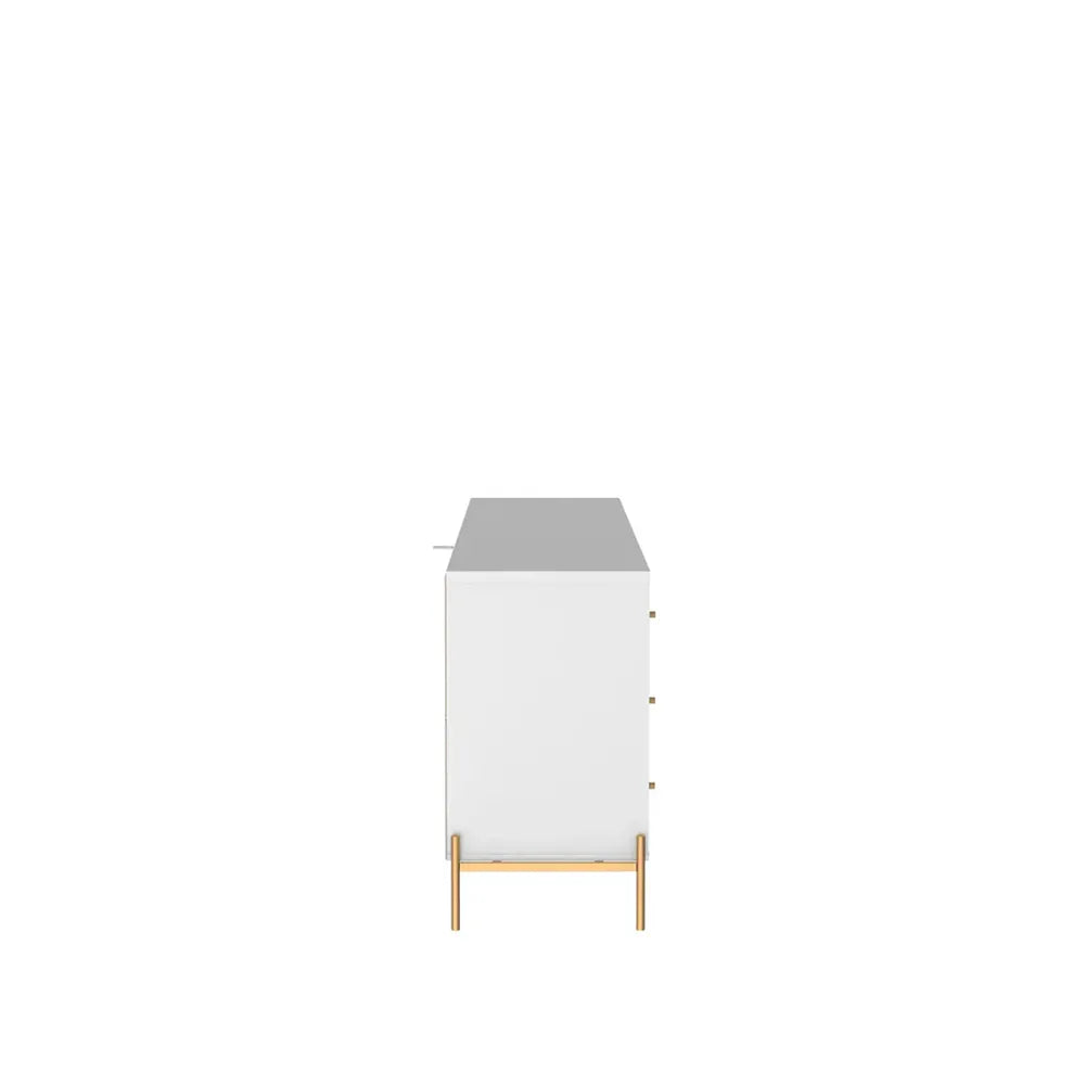Cômoda 6 Gavetas Jasper 182 cm - Branco c/ Dourado