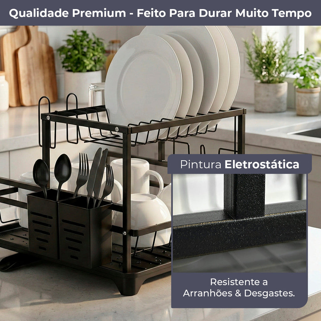 Escorredor de Louça com Escoamento Automático e Suporte