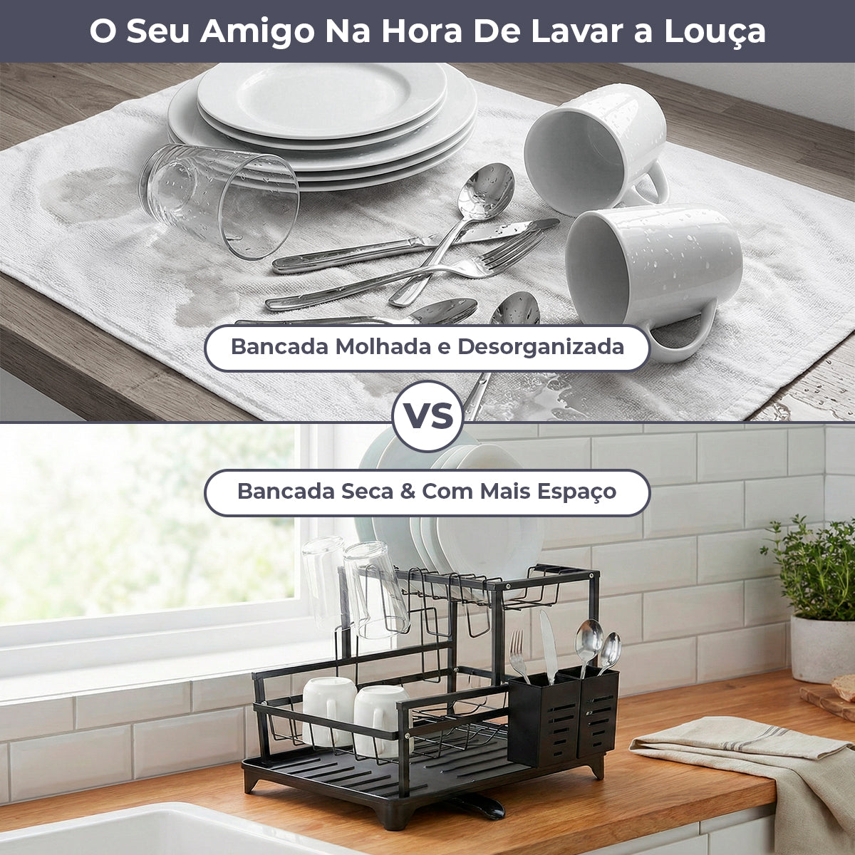Escorredor de Louça com Escoamento Automático e Suporte