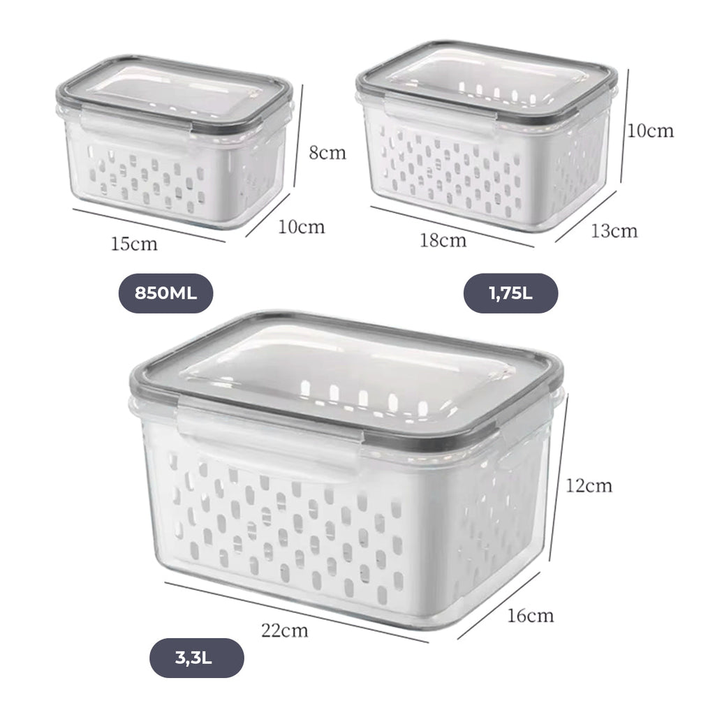 Kit 3 Potes Herméticos com Cesto para Geladeira