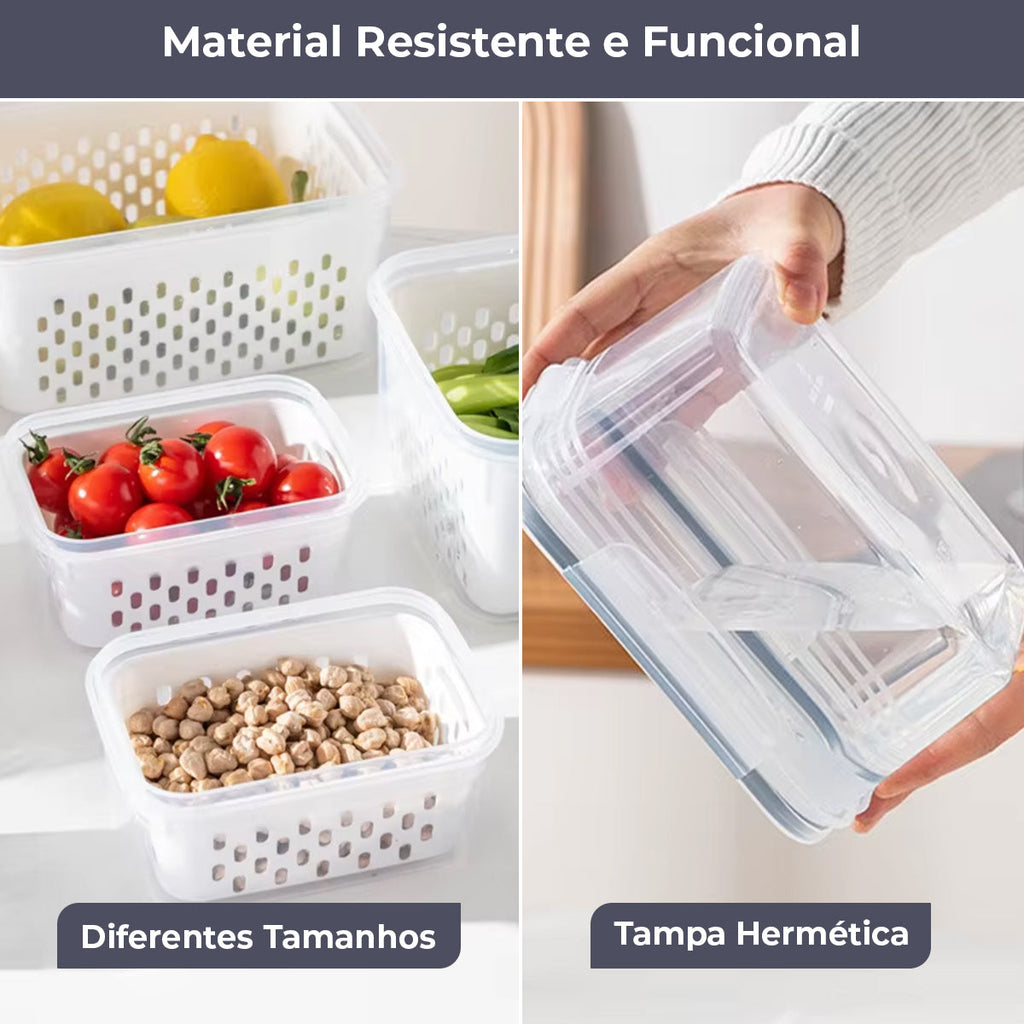 Kit 3 Potes Herméticos com Cesto para Geladeira