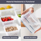 Kit 3 Potes Herméticos com Cesto para Geladeira