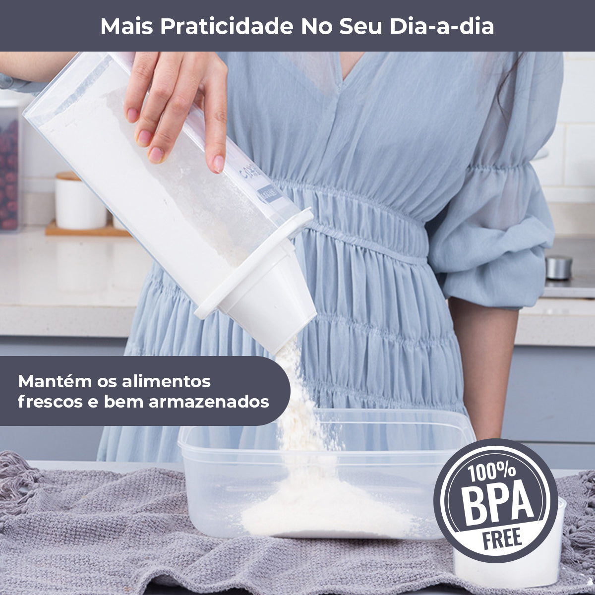 Kit 3 Potes com Bico Dosador para Mantimentos