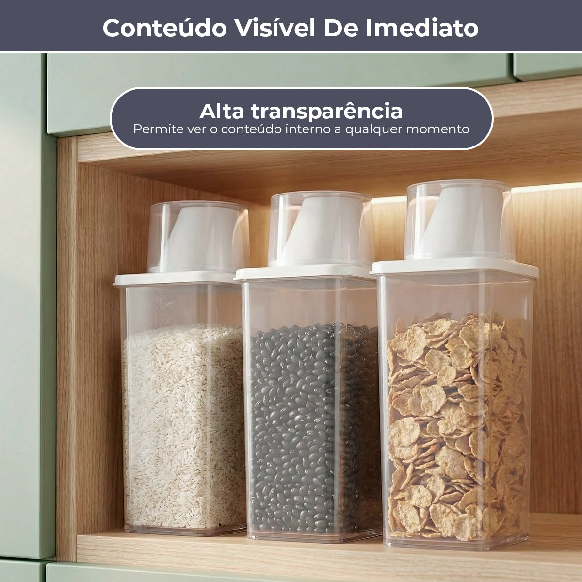 Kit 3 Potes com Bico Dosador para Mantimentos