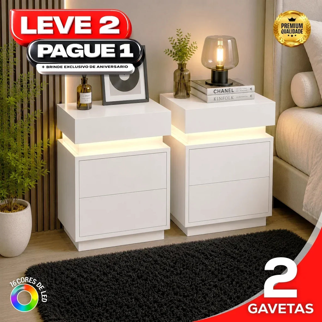 Gaveteiro Inteligente LED Multifuncional com Carregador