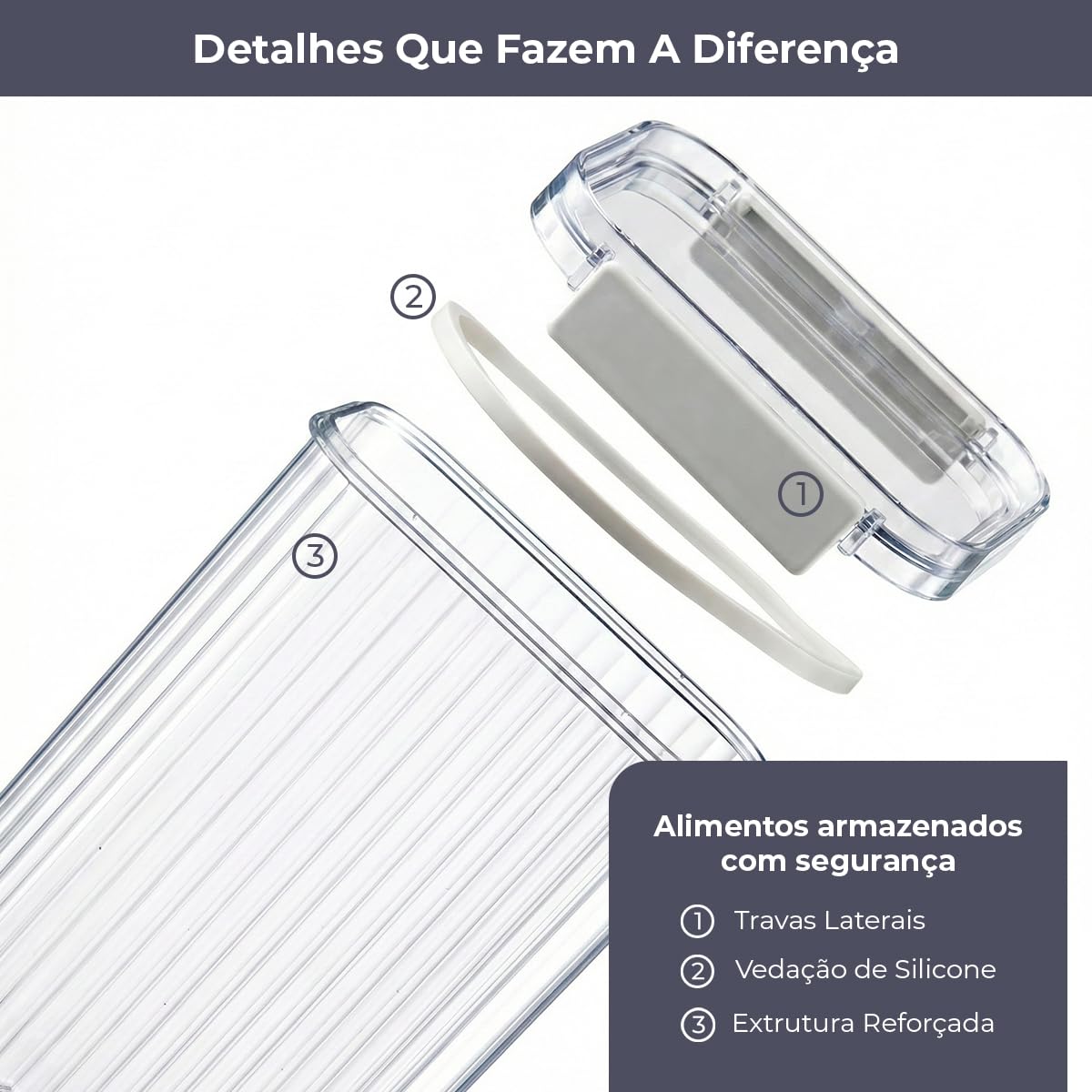 Kit 3 Potes Herméticos Canelados Empilháveis