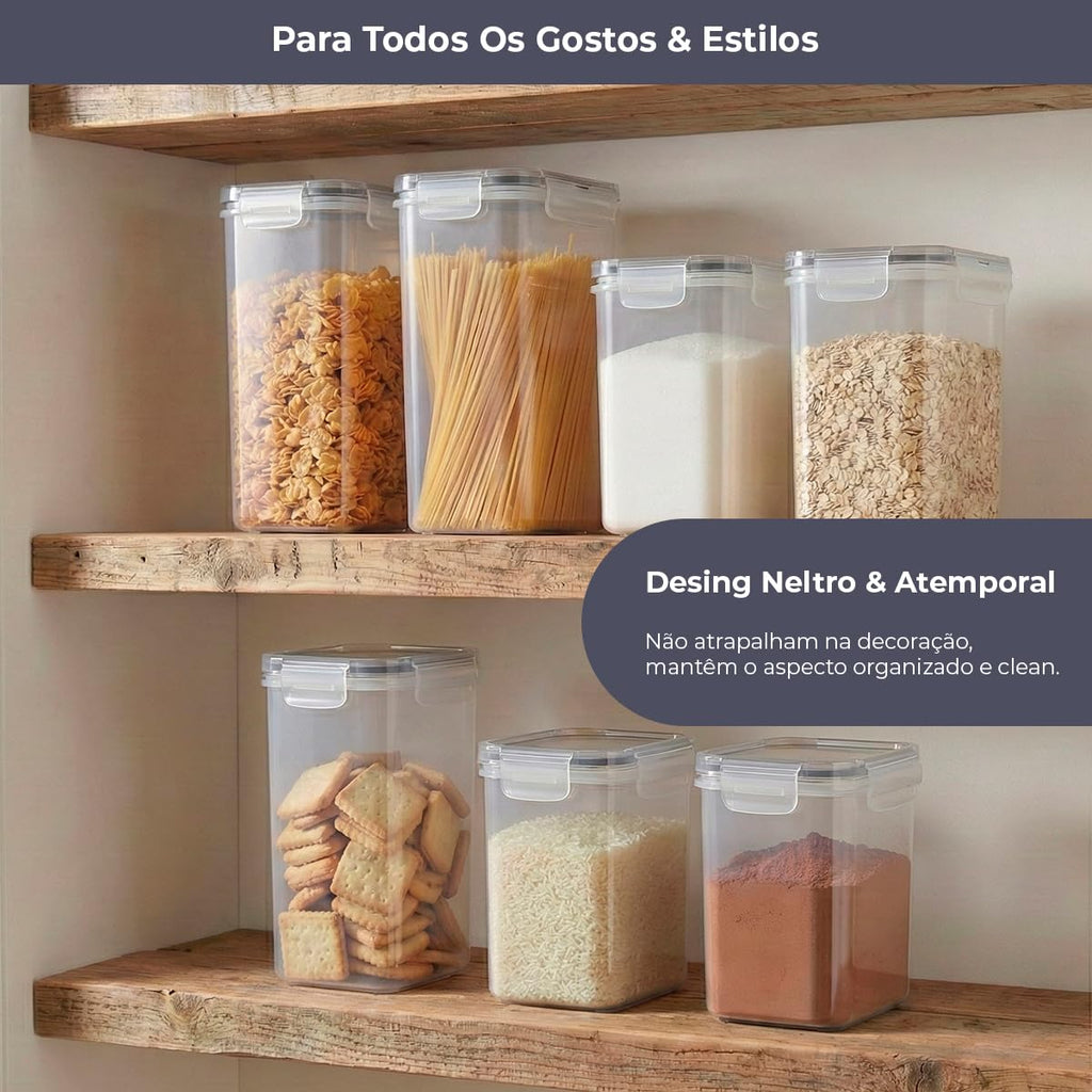 Kit 15 Potes Herméticos com Trava para Cozinha