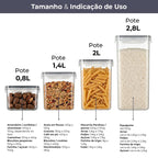 Kit 15 Potes Herméticos com Trava para Cozinha