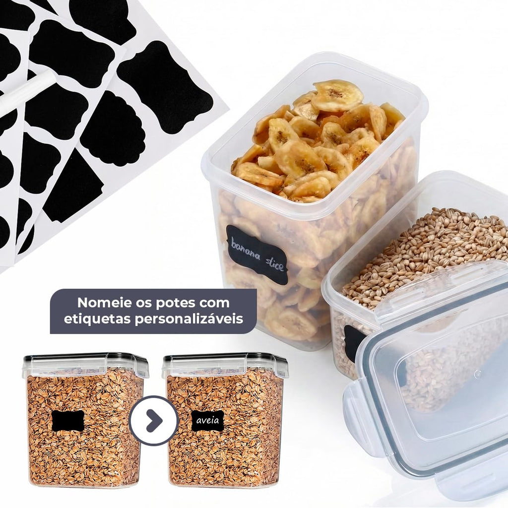 Kit 15 Potes Herméticos com Trava para Cozinha