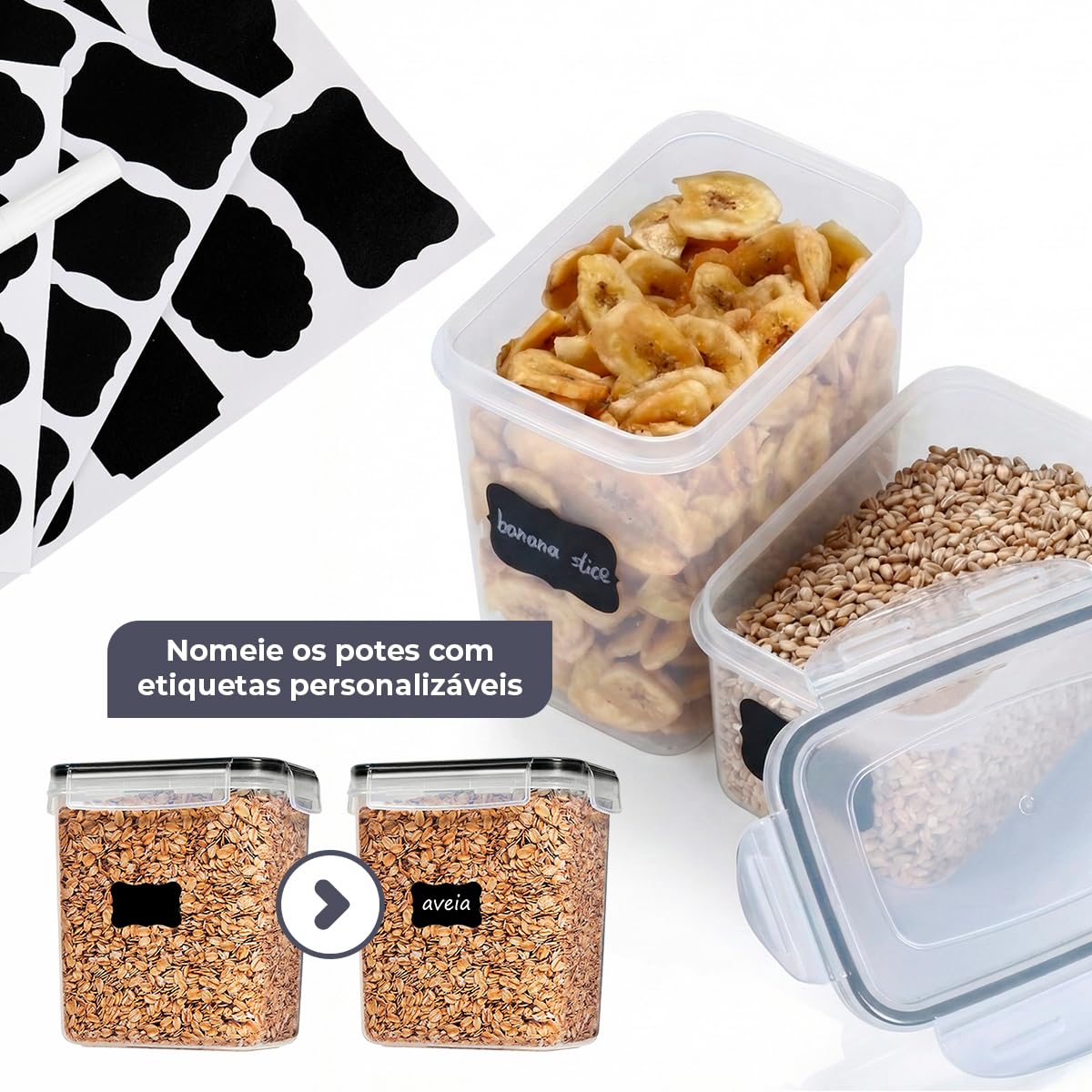 Kit 15 Potes Herméticos com Trava para Cozinha