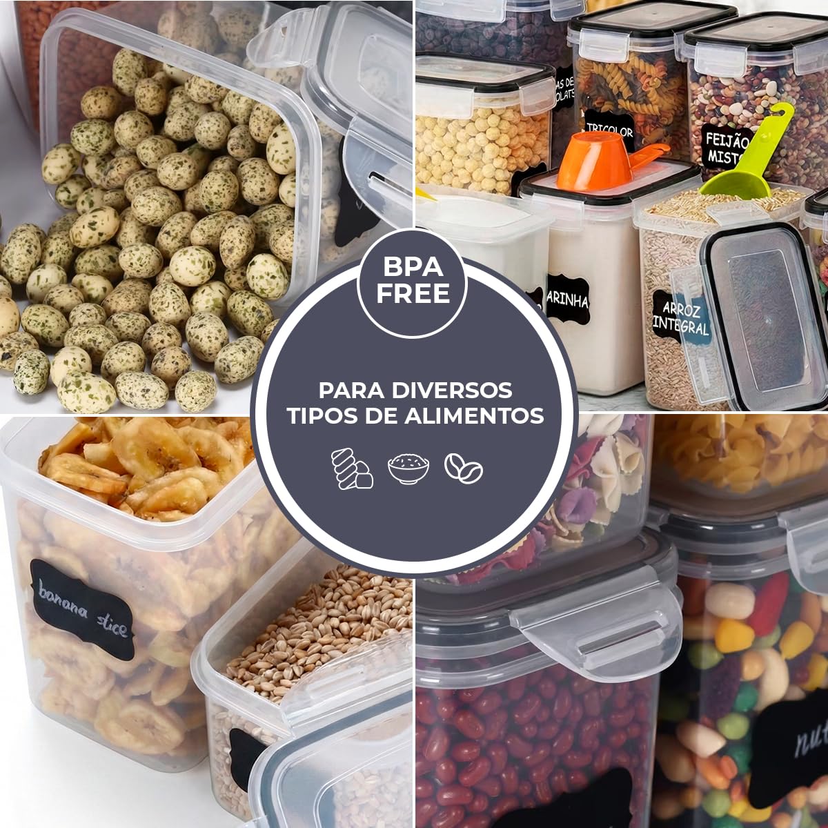 Kit 15 Potes Herméticos com Trava para Cozinha
