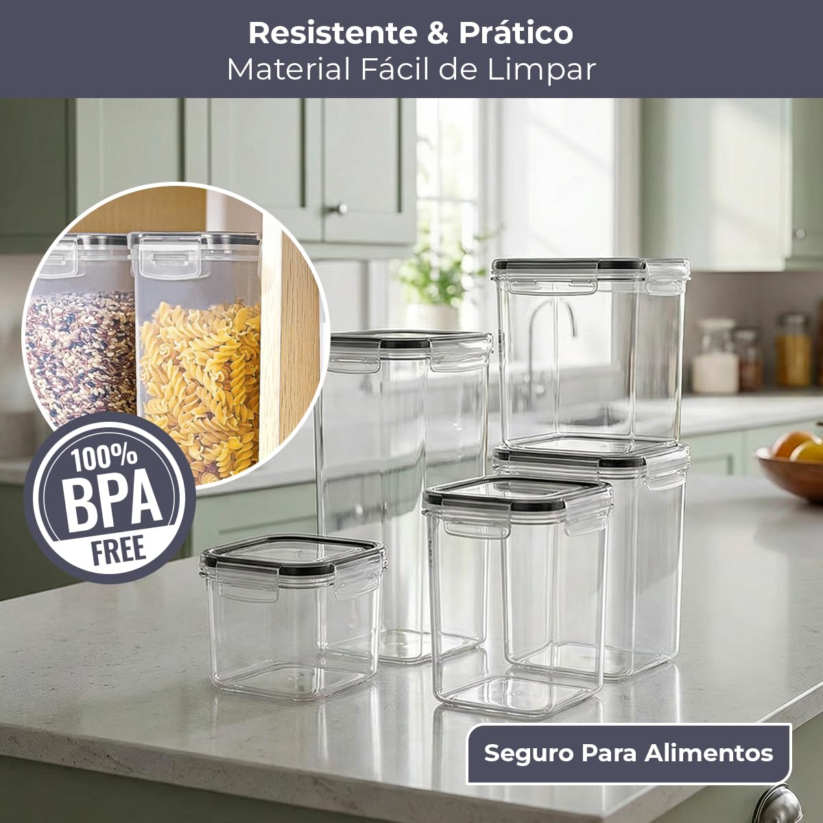 Kit 15 Potes Herméticos com Trava para Cozinha