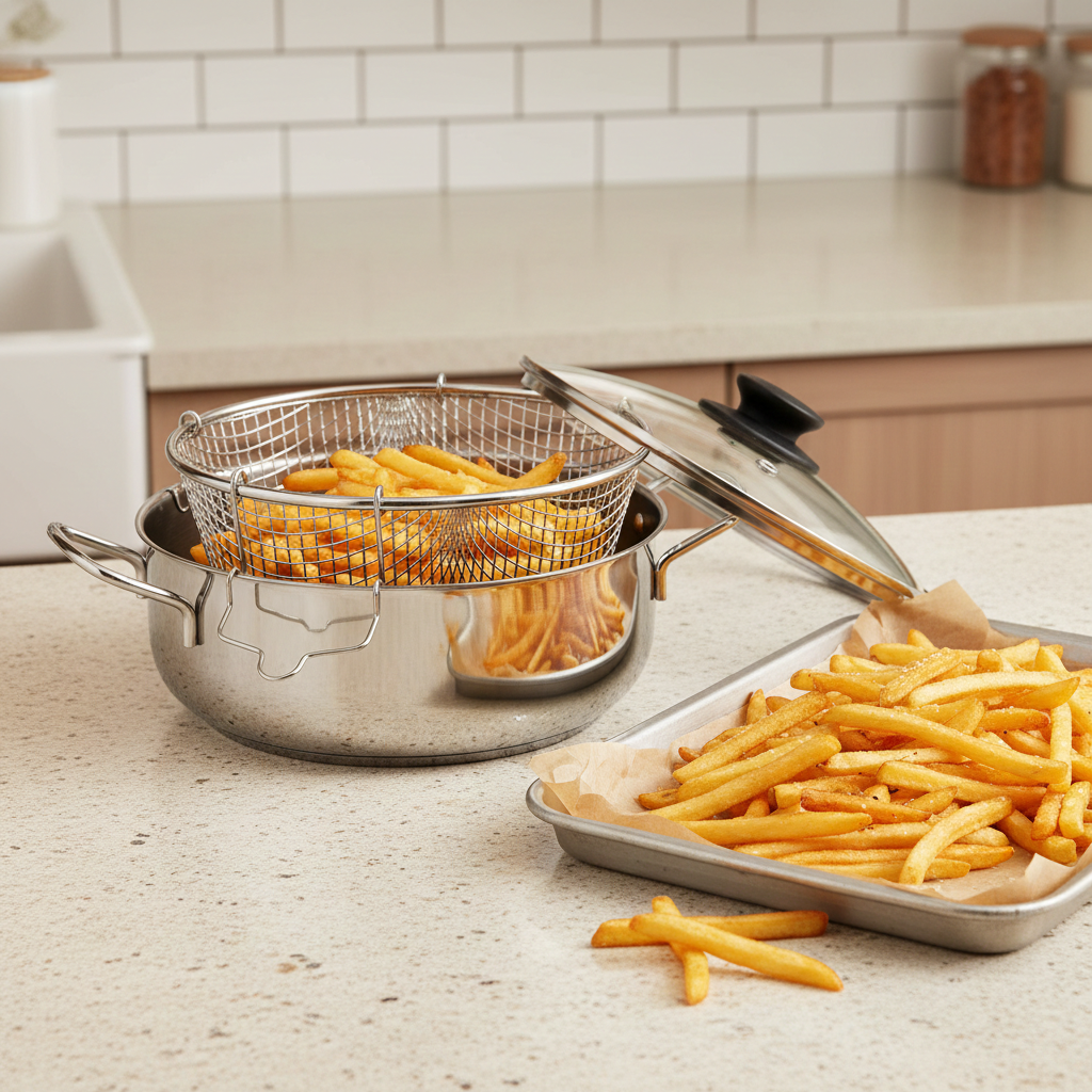 Fritadeira inox com cesto e tampa - Steel Pan