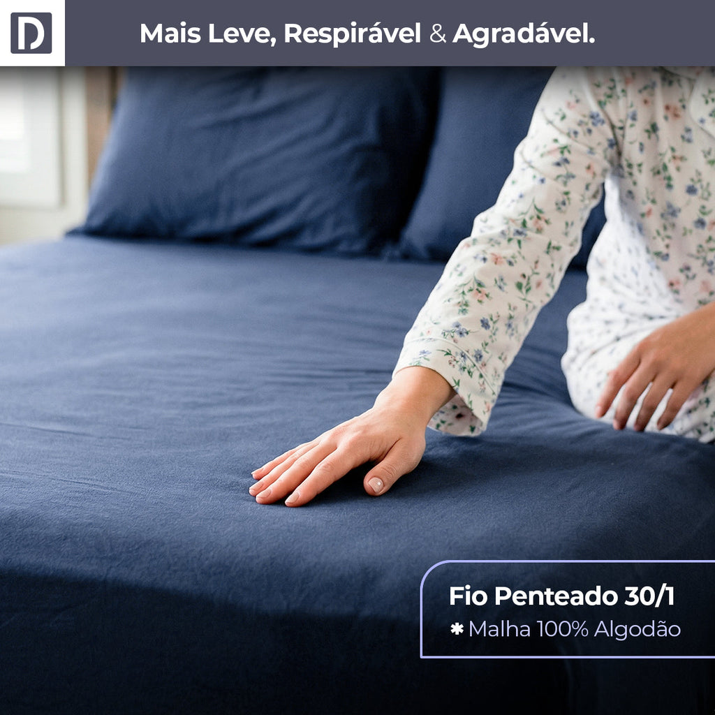 Jogo de Lençol Malha 100% Algodão Decolab - King Completo 4 Peças